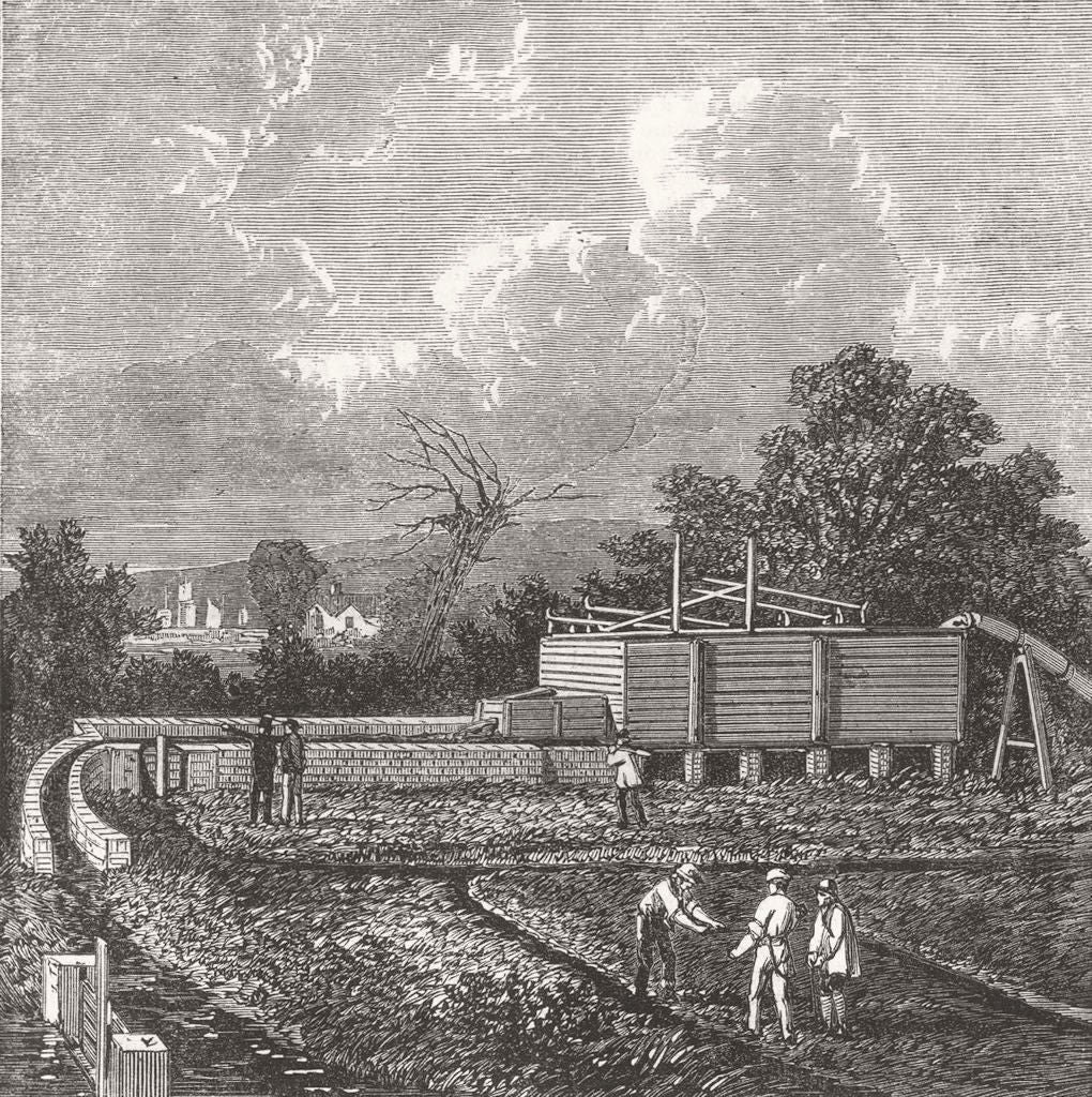 LONDON. Tank at the Sewage farm, near Barking 1868 old antique print picture